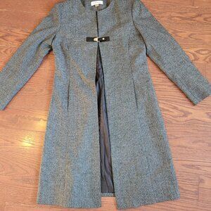 Calvin Klein Women’s Gray Long Tuxedo Blazer Coat Midi Jacket Hook Closure SZ 6